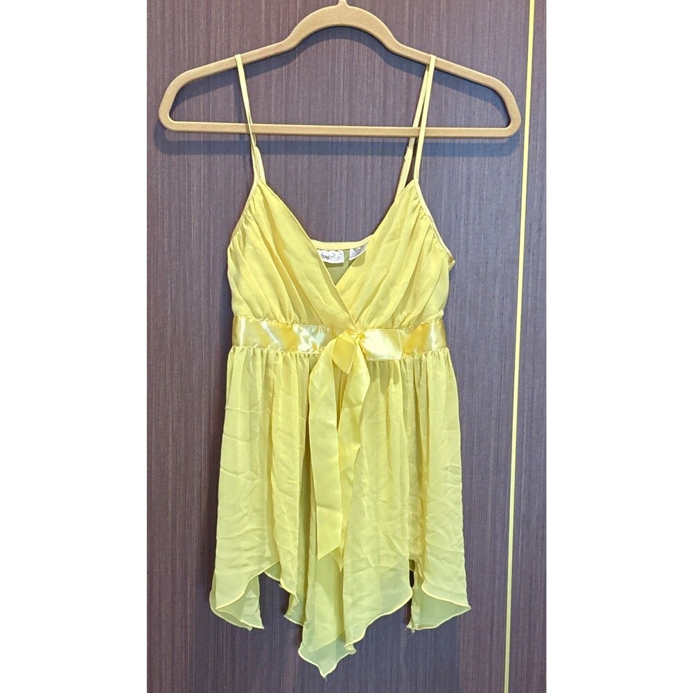 Vintage Fredericks of Hollywood Yellow Babydoll Cami Top Sheer Medium
